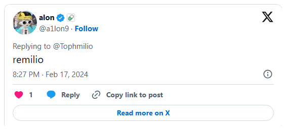alon tweeted remilio